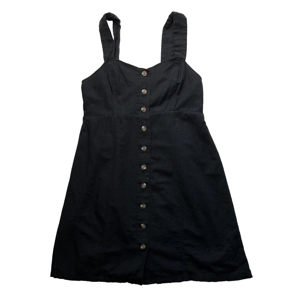 American Eagle Button front Linen Blend Black Dress Size Small Smocked Back